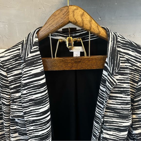 Chicos Open Front Jacket Womens Zebra Abstract Print Gray White  Lined SZ 2‎ L - Picture 3 of 11